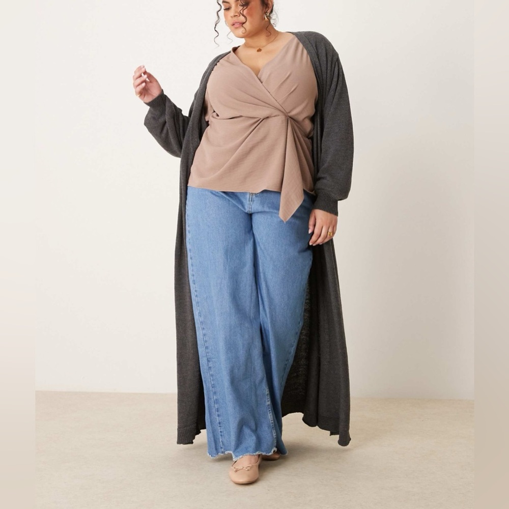 ASOS design curve long sleeve wrap detail top in brown